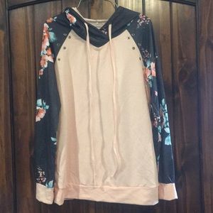 Pink and gray floral hoodie